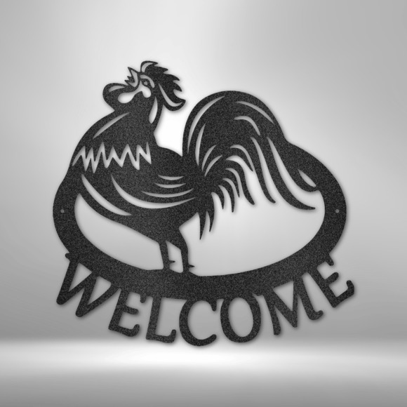Welcome Rooster Steel Sign Laser Cut Powder Coated Home & Office Metal Wall Deco
